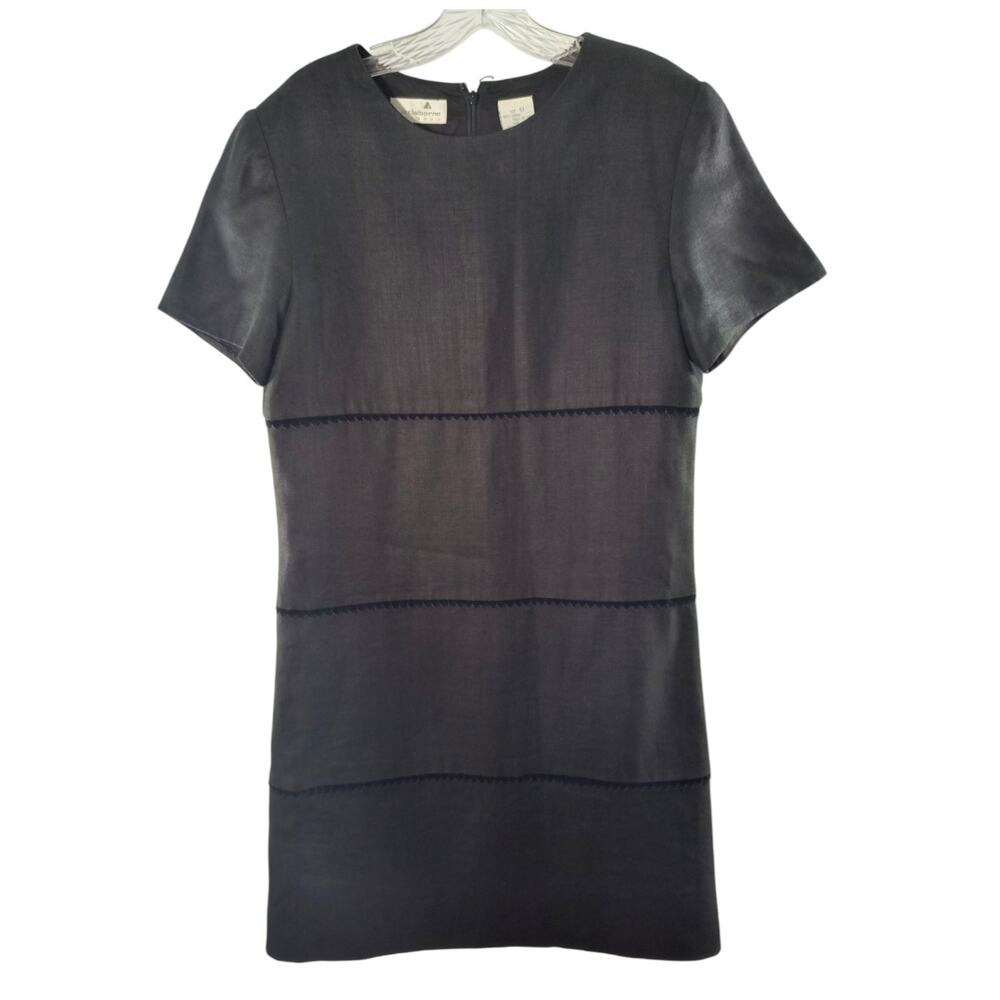 Liz Claiborne Linen Dress Women's Size 10 Black Short Sleeve Knee Length Career